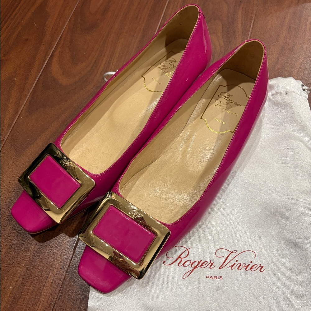 Roger Vivier Fuchsia Flats with Gold Buckle